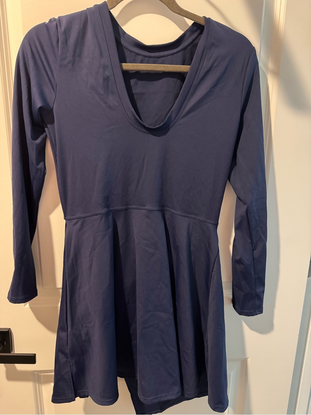 Women’s Navy Long-Sleeve V-Neck Fit-and-Flare Dress